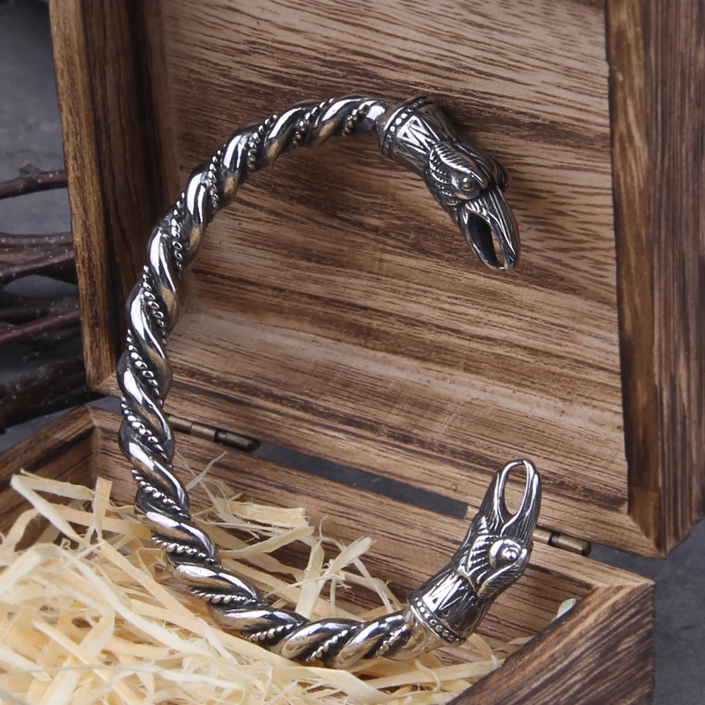 Stainless Steel Nordic Viking Norse Raven Bracelet Men Wristband Cuff Bracelets with viking wooden box Stainless Steel Nordic Viking Norse Raven Bracelet Men Wristband Cuff Bracelets with viking wooden box