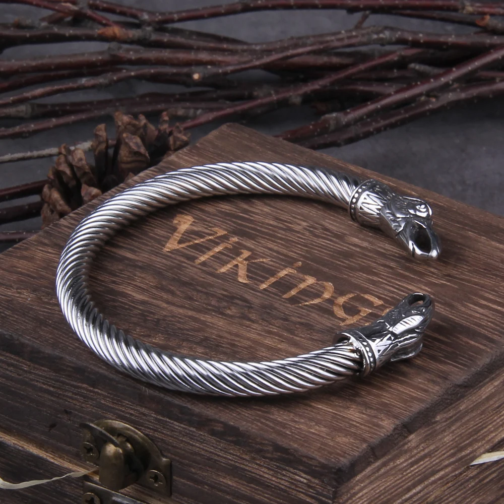 Stainless Steel Nordic Viking Norse Raven Bracelet Men Wristband Cuff Bracelets with viking wooden box Stainless Steel Nordic Viking Norse Raven Bracelet Men Wristband Cuff Bracelets with viking wooden box