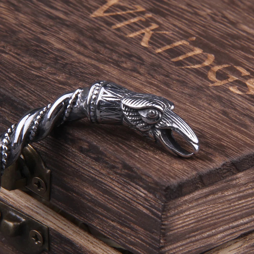 Stainless Steel Nordic Viking Norse Raven Bracelet Men Wristband Cuff Bracelets with viking wooden box Stainless Steel Nordic Viking Norse Raven Bracelet Men Wristband Cuff Bracelets with viking wooden box