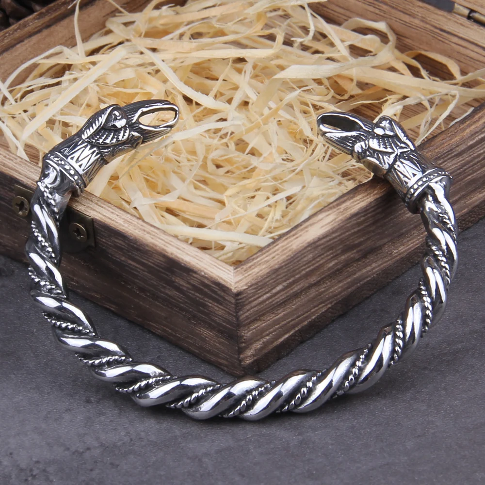Stainless Steel Nordic Viking Norse Raven Bracelet Men Wristband Cuff Bracelets with viking wooden box Stainless Steel Nordic Viking Norse Raven Bracelet Men Wristband Cuff Bracelets with viking wooden box