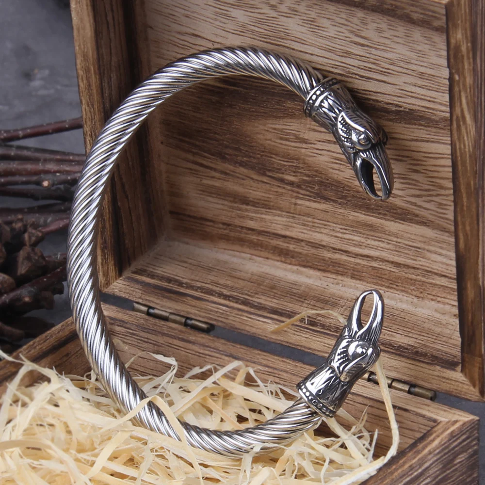Stainless Steel Nordic Viking Norse Raven Bracelet Men Wristband Cuff Bracelets with viking wooden box Stainless Steel Nordic Viking Norse Raven Bracelet Men Wristband Cuff Bracelets with viking wooden box