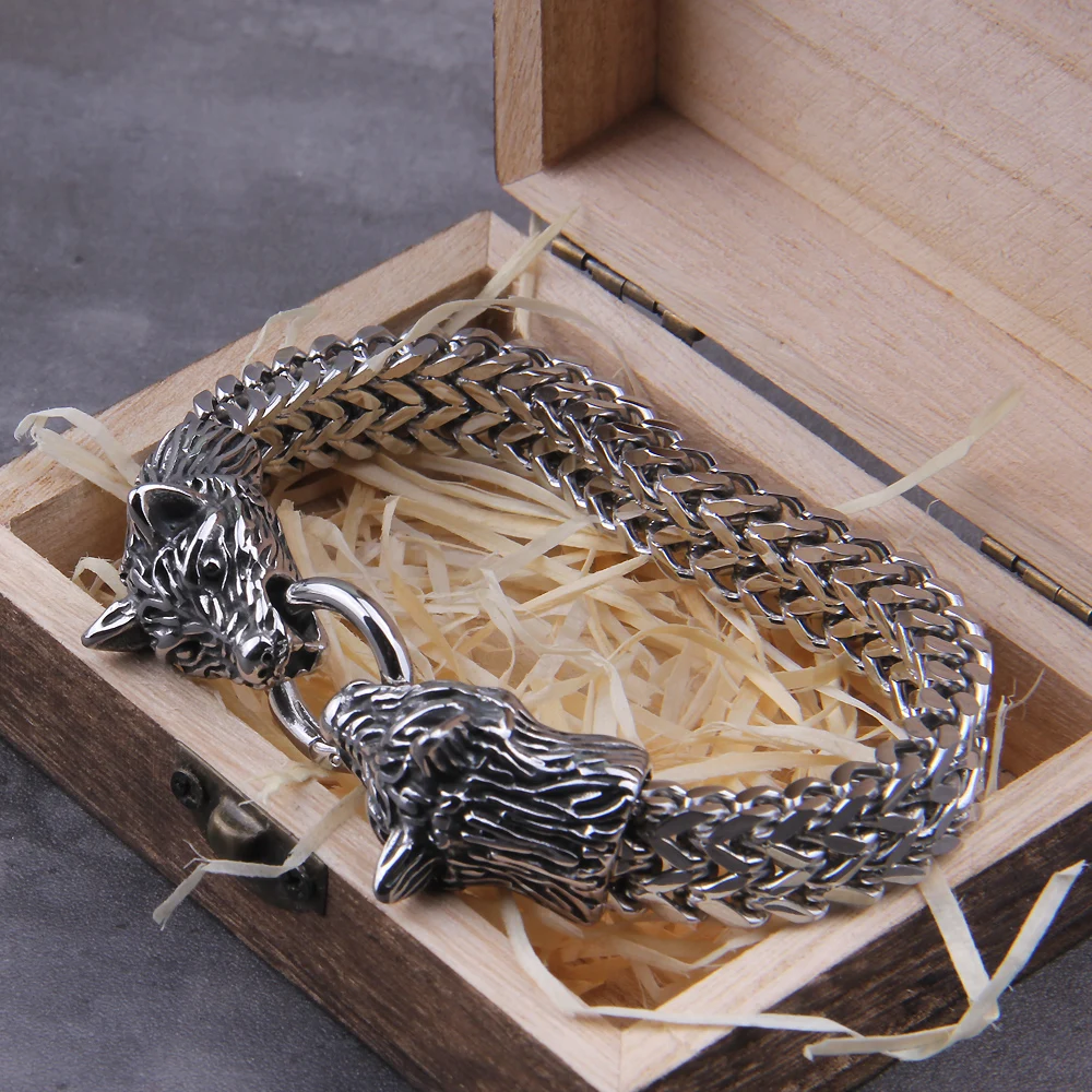 Never Fade Rock Viking Wolf Charm Bracelet Men's Stainless Steel Mesh Chain Gold Wolf Punk Jewelry without box Never Fade Rock Viking Wolf Charm Bracelet Men's Stainless Steel Mesh Chain Gold Wolf Punk Jewelry without box