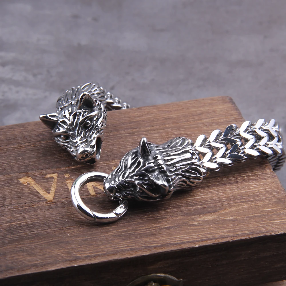 Never Fade Rock Viking Wolf Charm Bracelet Men's Stainless Steel Mesh Chain Gold Wolf Punk Jewelry without box Never Fade Rock Viking Wolf Charm Bracelet Men's Stainless Steel Mesh Chain Gold Wolf Punk Jewelry without box