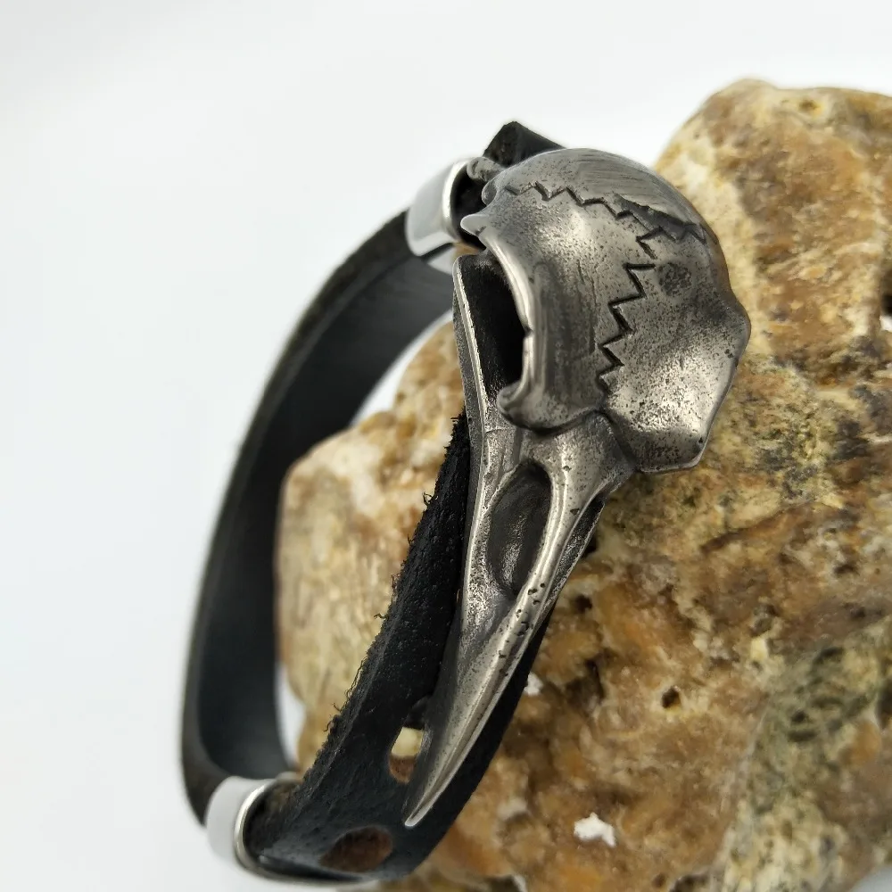 Viking Odin Raven Stainless Steel Viking Jewelry Wicca Skull Men Slavic Leather Bracelet Vikings Accessories Vikingos Bangle Adj Viking Odin Raven Stainless Steel Viking Jewelry Wicca Skull Men Slavic Leather Bracelet Vikings Accessories Vikingos Bangle Adj