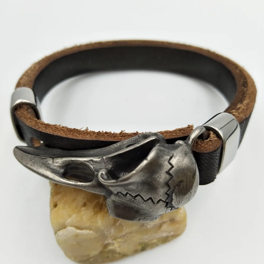 Viking Odin Raven Stainless Steel Viking Jewelry Wicca Skull Men Slavic Leather Bracelet Vikings Accessories Vikingos Bangle Adj Viking Odin Raven Stainless Steel Viking Jewelry Wicca Skull Men Slavic Leather Bracelet Vikings Accessories Vikingos Bangle Adj