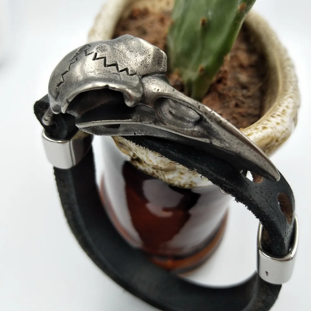 Viking Odin Raven Stainless Steel Viking Jewelry Wicca Skull Men Slavic Leather Bracelet Vikings Accessories Vikingos Bangle Adj Viking Odin Raven Stainless Steel Viking Jewelry Wicca Skull Men Slavic Leather Bracelet Vikings Accessories Vikingos Bangle Adj
