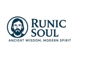 RunicSoul Official Logo – Horizontal Viking Emblem with Slogan RunicSoul logo with Viking warrior face icon and the slogan "Ancient Wisdom, Modern Spirit" in a horizontal layout.