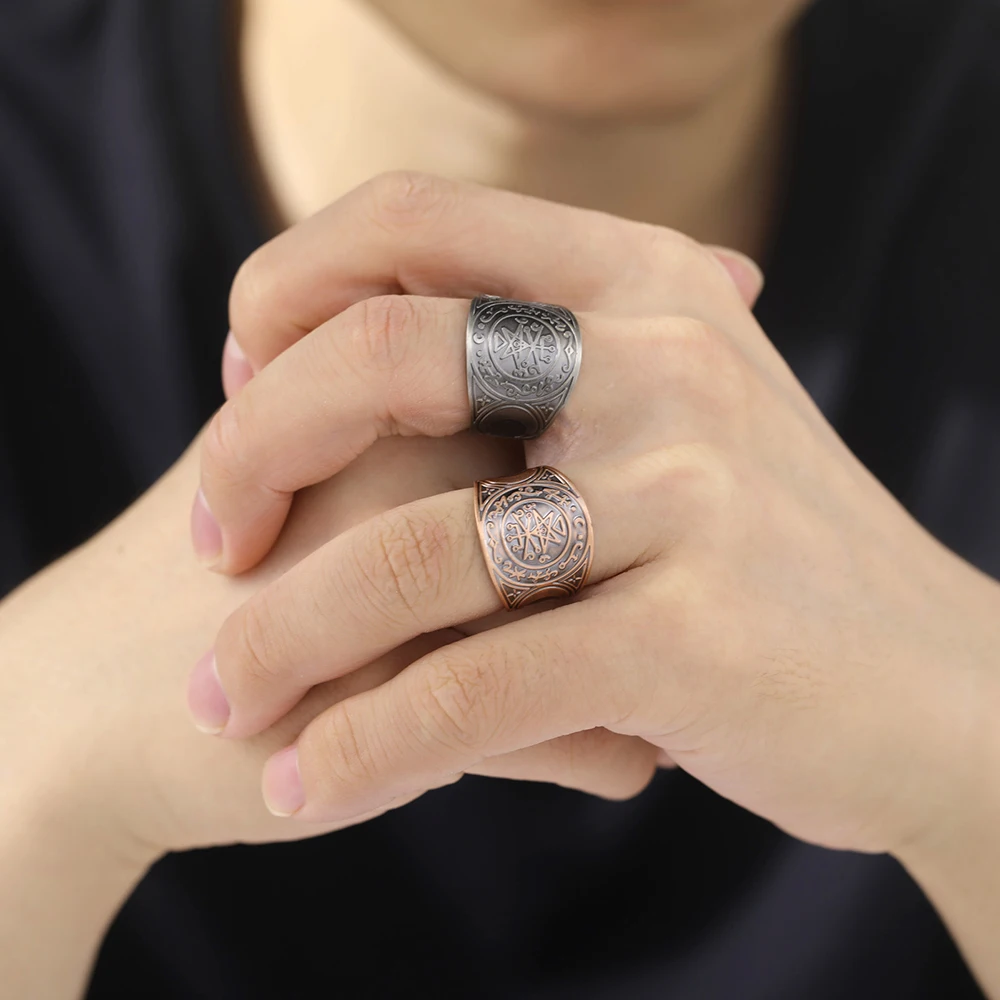 Dawapara Seal of The 7 Archangels Protection Ring Amulet Metatron Cube Lilith Symbol The Secrets of King Solomon Vintage Jewelry