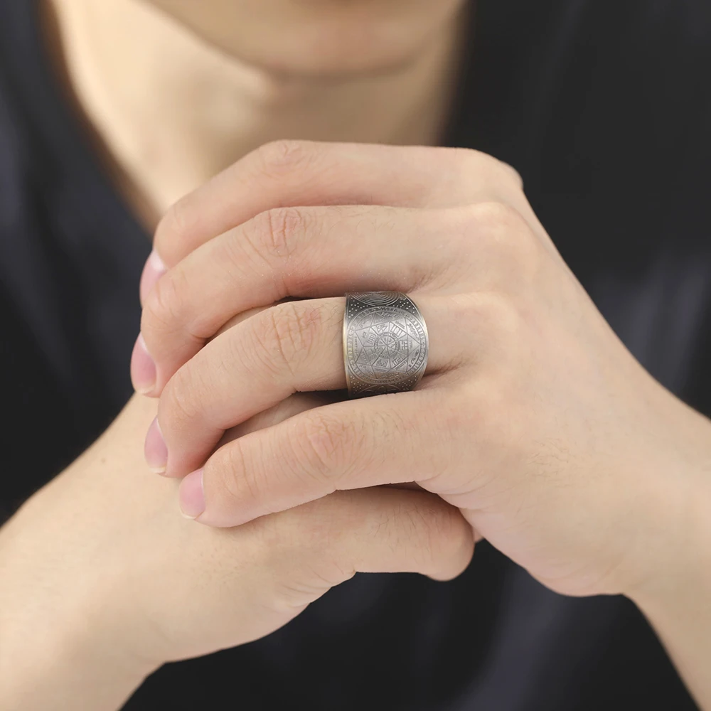 Dawapara Seal of The 7 Archangels Protection Ring Amulet Metatron Cube Lilith Symbol The Secrets of King Solomon Vintage Jewelry