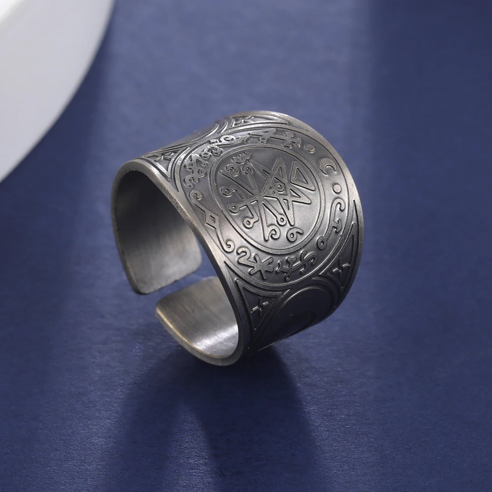 Dawapara Seal of The 7 Archangels Protection Ring Amulet Metatron Cube Lilith Symbol The Secrets of King Solomon Vintage Jewelry
