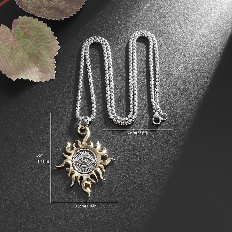 Retro Gothic Sun God Necklace All Seeing Eye Pendant Men's Punk Personality Charm Fashion Trend Amulet Jewelry