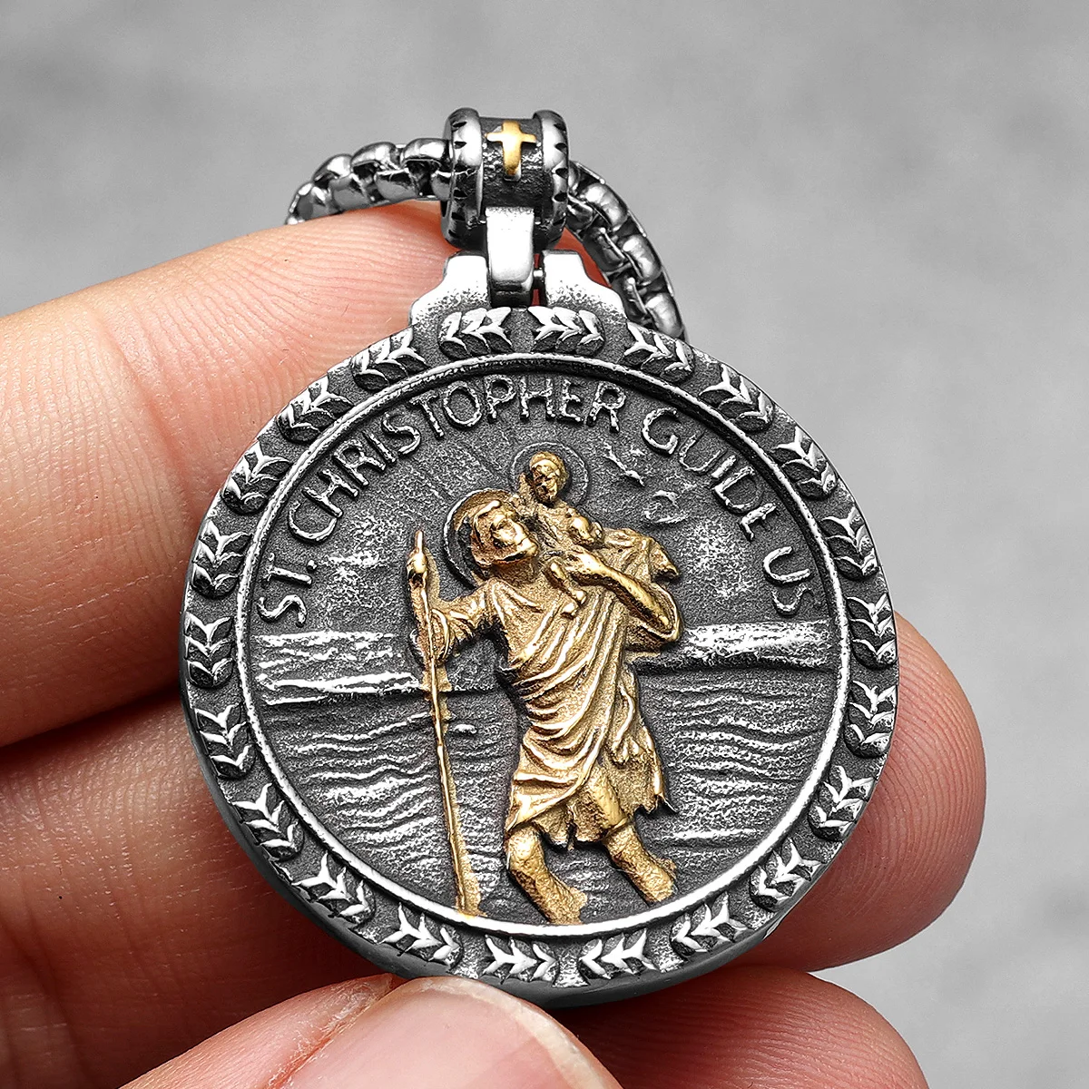St.Christopher Exorcism Patron Stainless Steel Men Necklaces Pendant Chain Punk Stylish For Women Fashion Jewelry Gift Wholesale