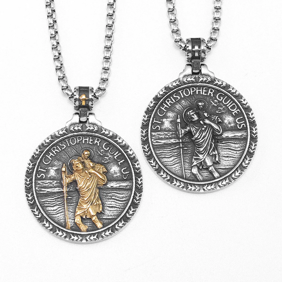St.Christopher Exorcism Patron Stainless Steel Men Necklaces Pendant Chain Punk Stylish For Women Fashion Jewelry Gift Wholesale