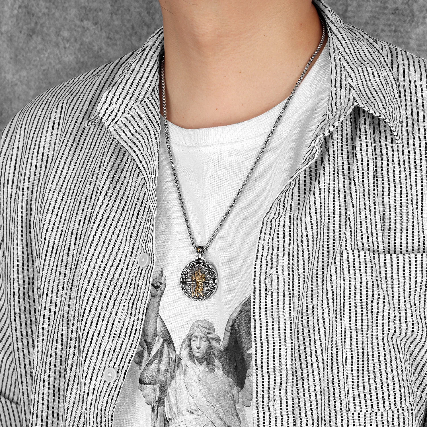 St.Christopher Exorcism Patron Stainless Steel Men Necklaces Pendant Chain Punk Stylish For Women Fashion Jewelry Gift Wholesale