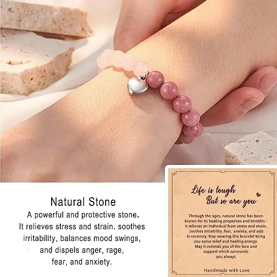 Female Pink Zebra Bead Bracelet. Gift to Daughter and Mother Nana Natural Crystal Stone Healing Spirit Bracelet Female Pink Zebra Bead Bracelet. Gift to Daughter and Mother Nana Natural Crystal Stone Healing Spirit Bracelet