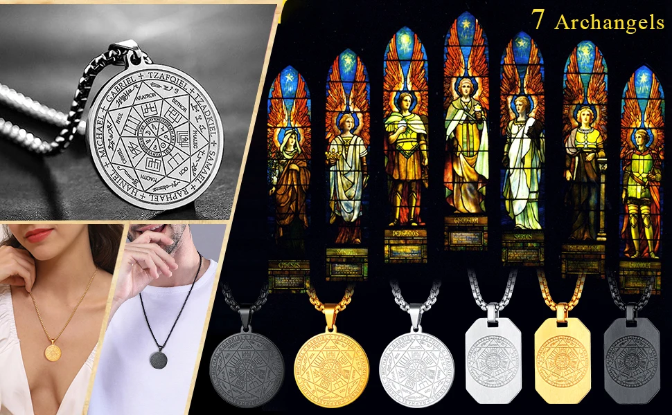 Seal of The 7 Archangels Pendant Necklaces for Men Seal of Solomon Spiritual Talisman Protection Amulet Stainless Steel Jewelry Seal of The 7 Archangels Pendant Necklaces for Men Seal of Solomon Spiritual Talisman Protection Amulet Stainless Steel Jewelry