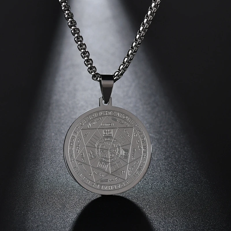 Seal of The 7 Archangels Pendant Necklaces for Men Seal of Solomon Spiritual Talisman Protection Amulet Stainless Steel Jewelry