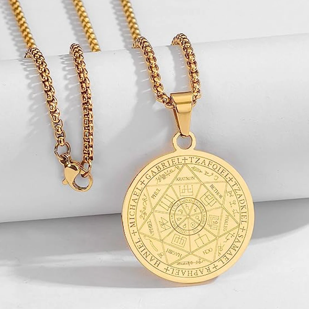 Seal of The 7 Archangels Pendant Necklaces for Men Seal of Solomon Spiritual Talisman Protection Amulet Stainless Steel Jewelry Seal of The 7 Archangels Pendant Necklaces for Men Seal of Solomon Spiritual Talisman Protection Amulet Stainless Steel Jewelry