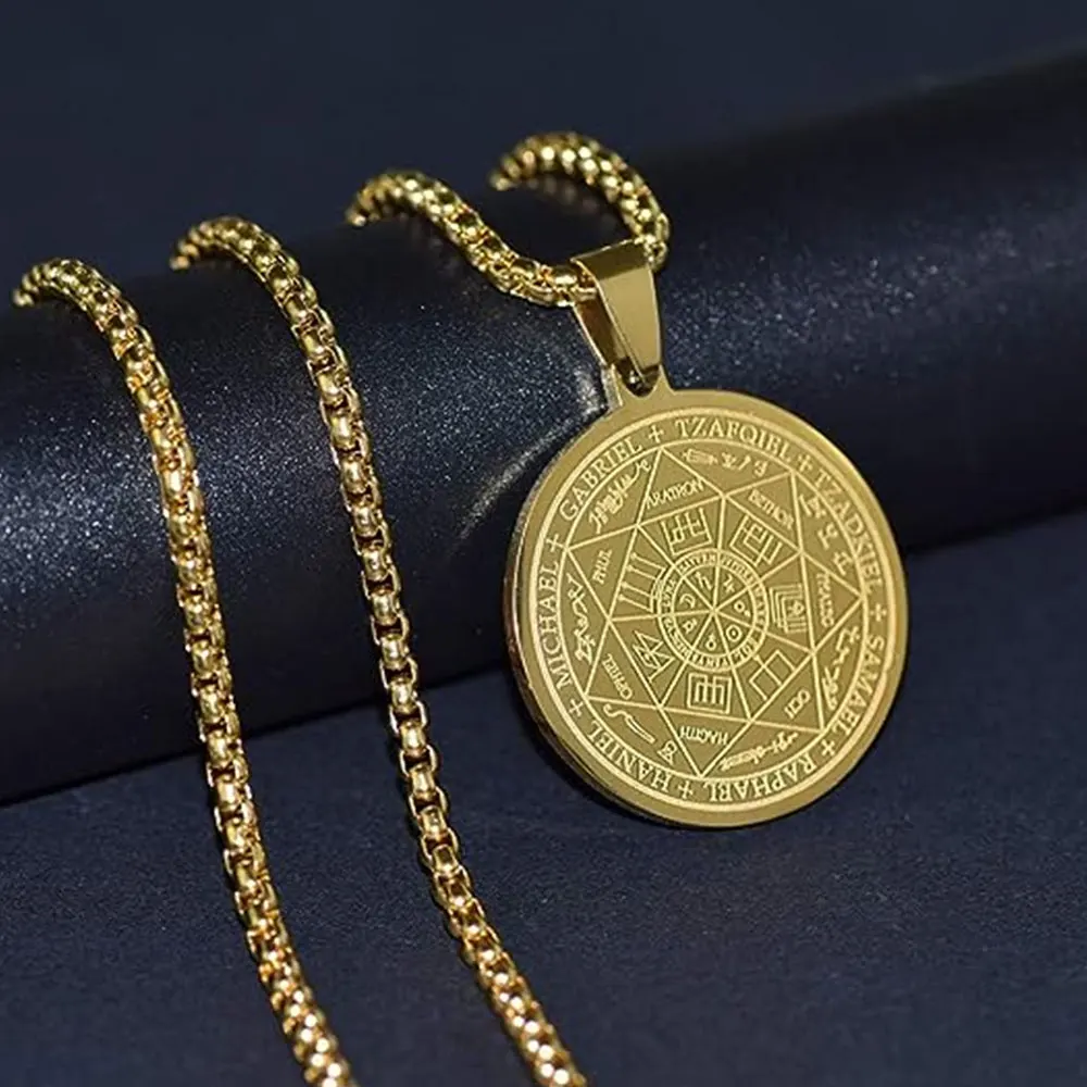 Seal of The 7 Archangels Pendant Necklaces for Men Seal of Solomon Spiritual Talisman Protection Amulet Stainless Steel Jewelry