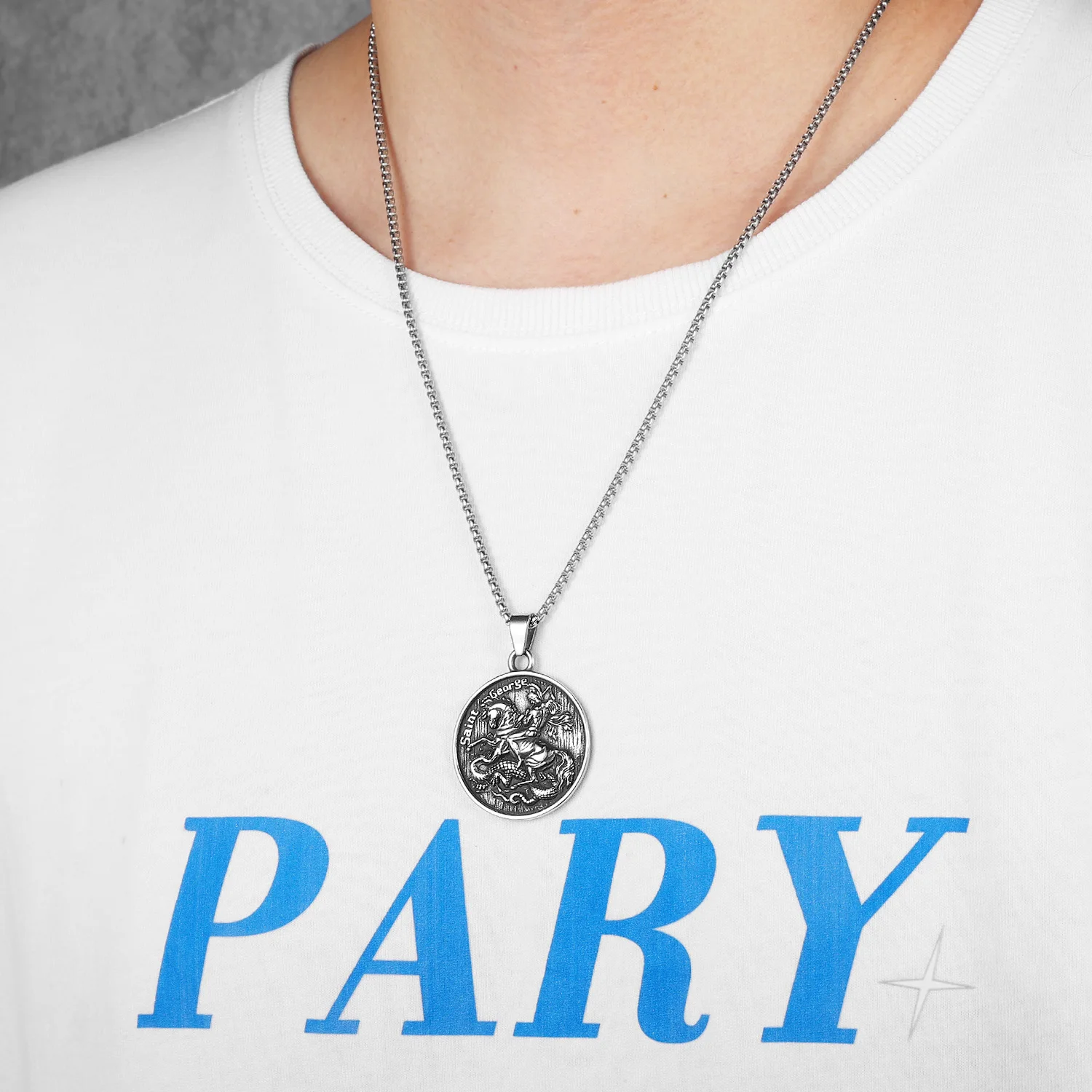 St.George Slay Dragon Stainless Steel Men Necklaces Pendant Chain Powerful Amulet Vintage Rock For Women Jewelry Gifts Wholesale St.George Slay Dragon Stainless Steel Men Necklaces Pendant Chain Powerful Amulet Vintage Rock For Women Jewelry Gifts Wholesale