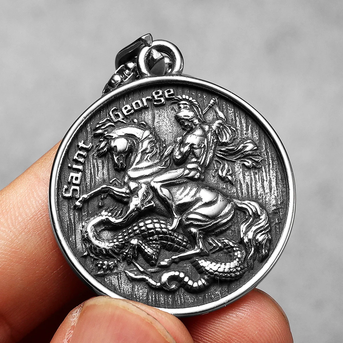 St.George Slay Dragon Stainless Steel Men Necklaces Pendant Chain Powerful Amulet Vintage Rock For Women Jewelry Gifts Wholesale