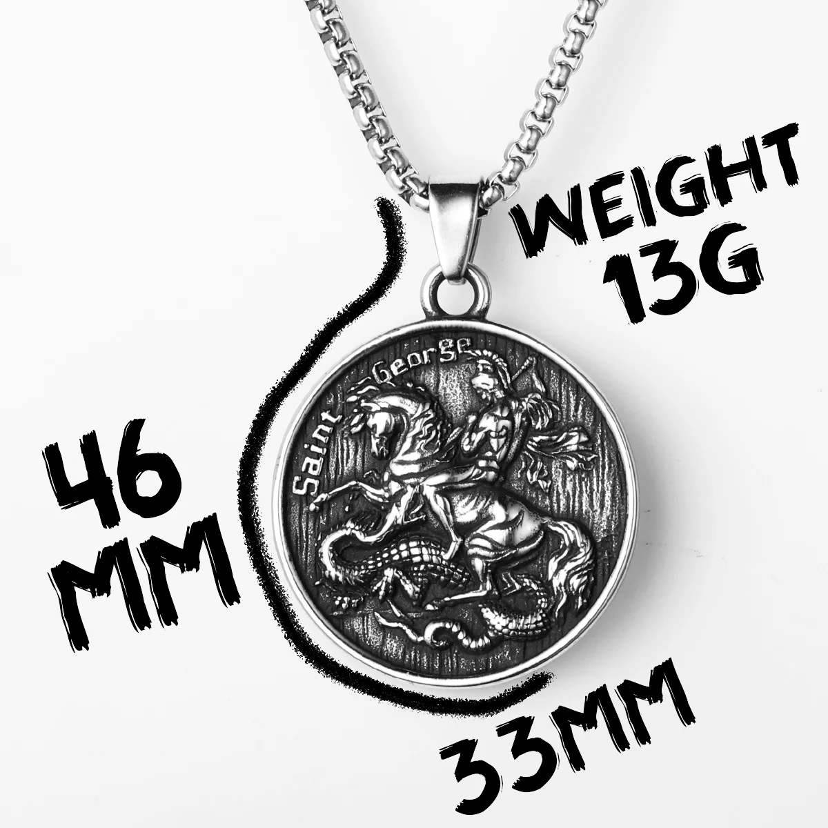 St.George Slay Dragon Stainless Steel Men Necklaces Pendant Chain Powerful Amulet Vintage Rock For Women Jewelry Gifts Wholesale