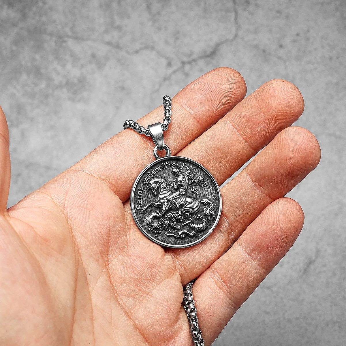St.George Slay Dragon Stainless Steel Men Necklaces Pendant Chain Powerful Amulet Vintage Rock For Women Jewelry Gifts Wholesale St.George Slay Dragon Stainless Steel Men Necklaces Pendant Chain Powerful Amulet Vintage Rock For Women Jewelry Gifts Wholesale