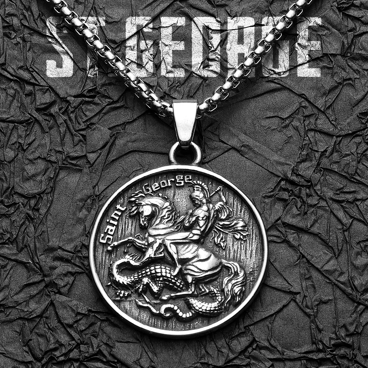St.George Slay Dragon Stainless Steel Men Necklaces Pendant Chain Powerful Amulet Vintage Rock For Women Jewelry Gifts Wholesale St.George Slay Dragon Stainless Steel Men Necklaces Pendant Chain Powerful Amulet Vintage Rock For Women Jewelry Gifts Wholesale
