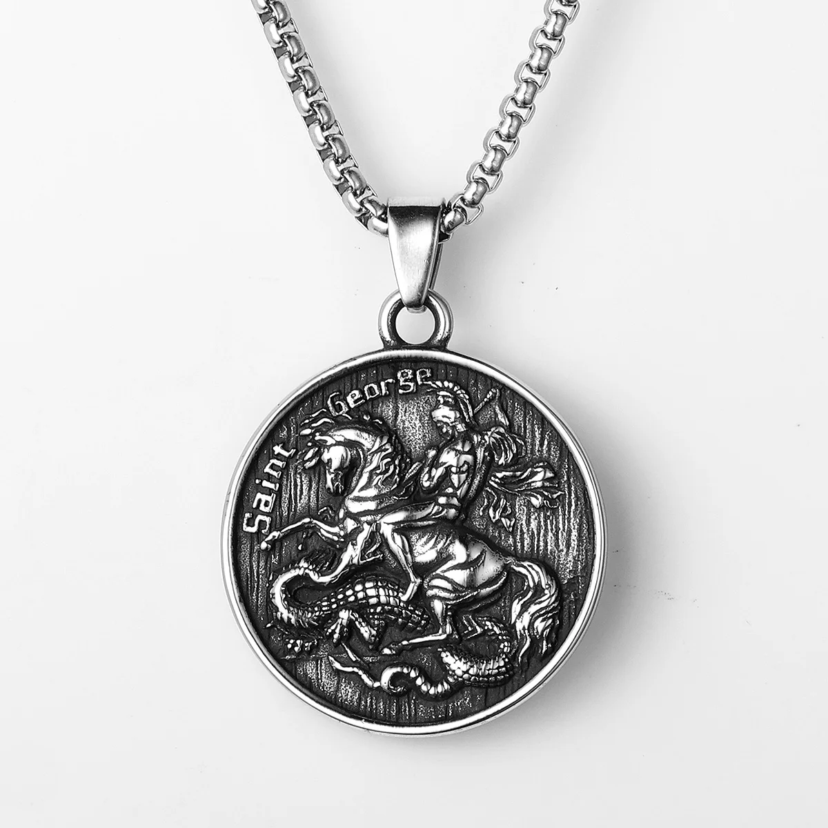 St.George Slay Dragon Stainless Steel Men Necklaces Pendant Chain Powerful Amulet Vintage Rock For Women Jewelry Gifts Wholesale