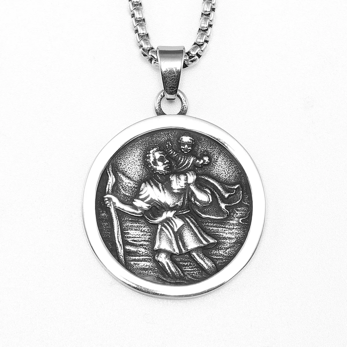 St.Christopher Rero Amulets Stainless Steel Men Necklaces Pendant Chain Punk For Women Fashion Jewelry Gifts Wholesale