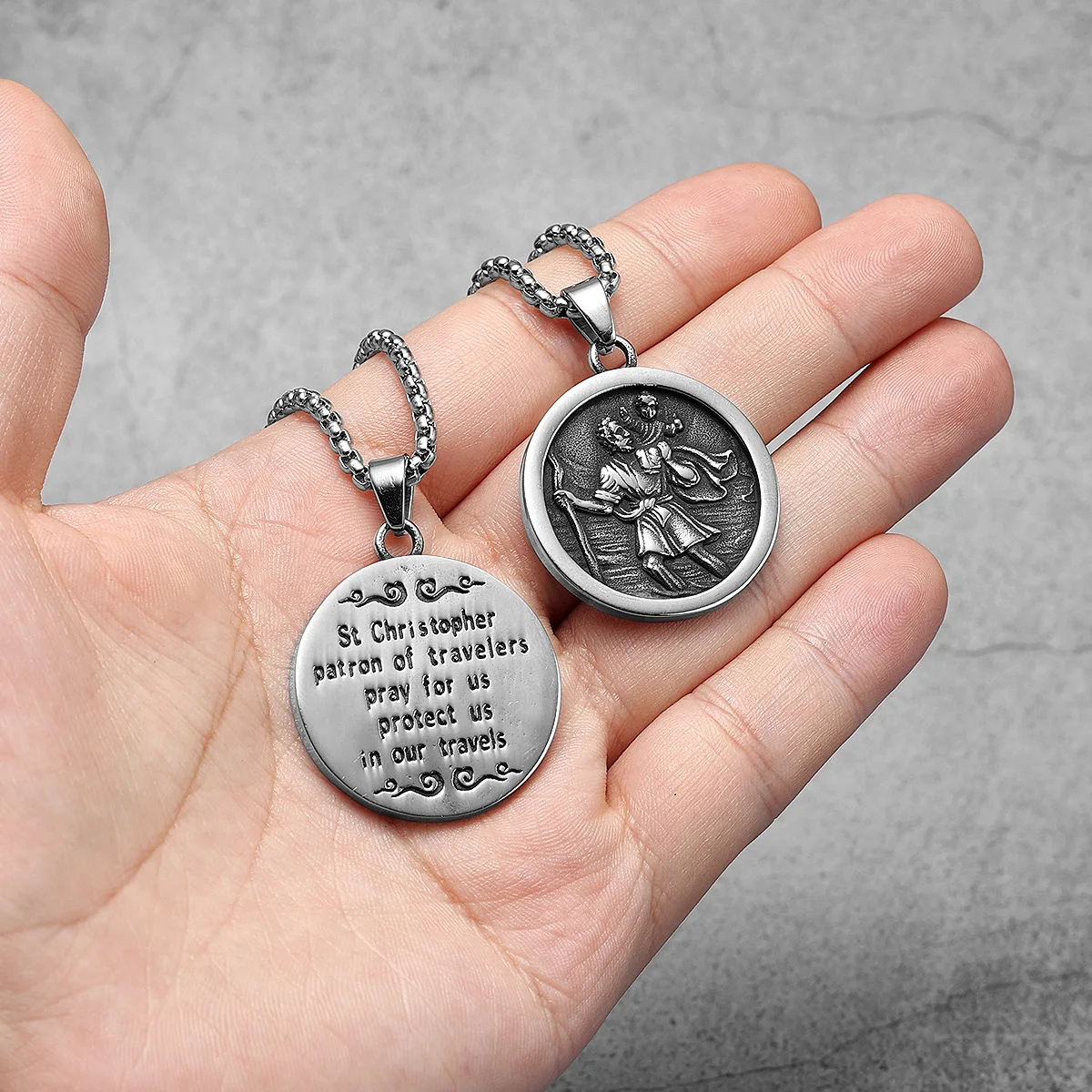 St.Christopher Rero Amulets Stainless Steel Men Necklaces Pendant Chain Punk For Women Fashion Jewelry Gifts Wholesale St.Christopher Rero Amulets Stainless Steel Men Necklaces Pendant Chain Punk For Women Fashion Jewelry Gifts Wholesale