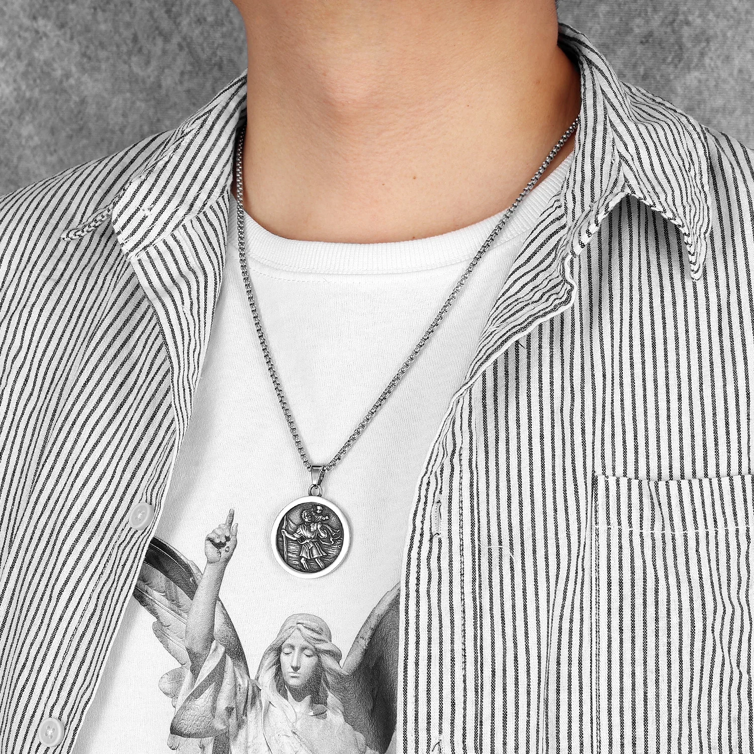 St.Christopher Rero Amulets Stainless Steel Men Necklaces Pendant Chain Punk For Women Fashion Jewelry Gifts Wholesale St.Christopher Rero Amulets Stainless Steel Men Necklaces Pendant Chain Punk For Women Fashion Jewelry Gifts Wholesale