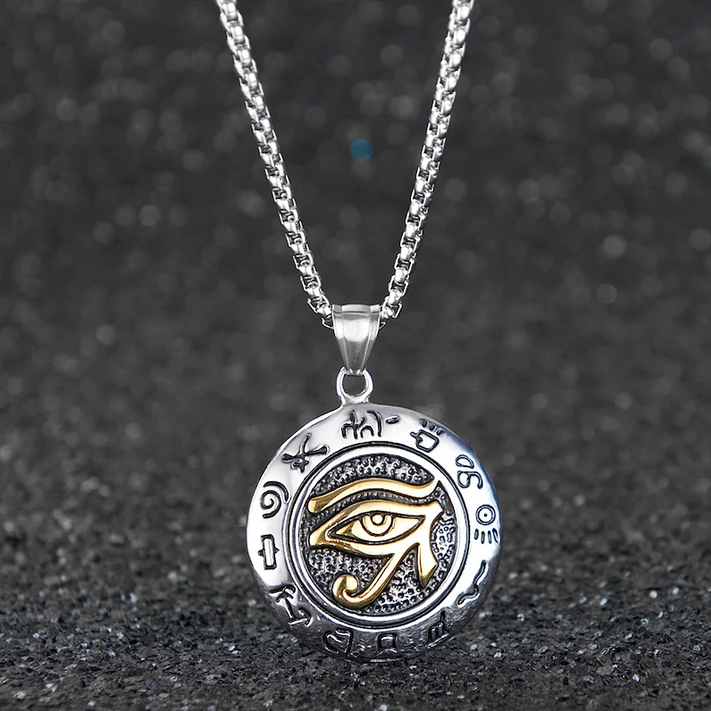 Stainless Steel Ancient Egypt Eye of Horus Pendant Necklace Vintage Egyptian Pharaoh Amulet Rune Men’s Necklace Jewelry Gift Stainless Steel Ancient Egypt Eye of Horus Pendant Necklace Vintage Egyptian Pharaoh Amulet Rune Men's Necklace Jewelry Gift