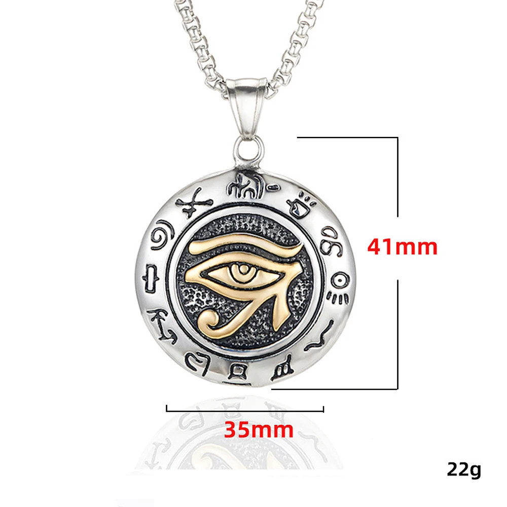 Stainless Steel Ancient Egypt Eye of Horus Pendant Necklace Vintage Egyptian Pharaoh Amulet Rune Men's Necklace Jewelry Gift