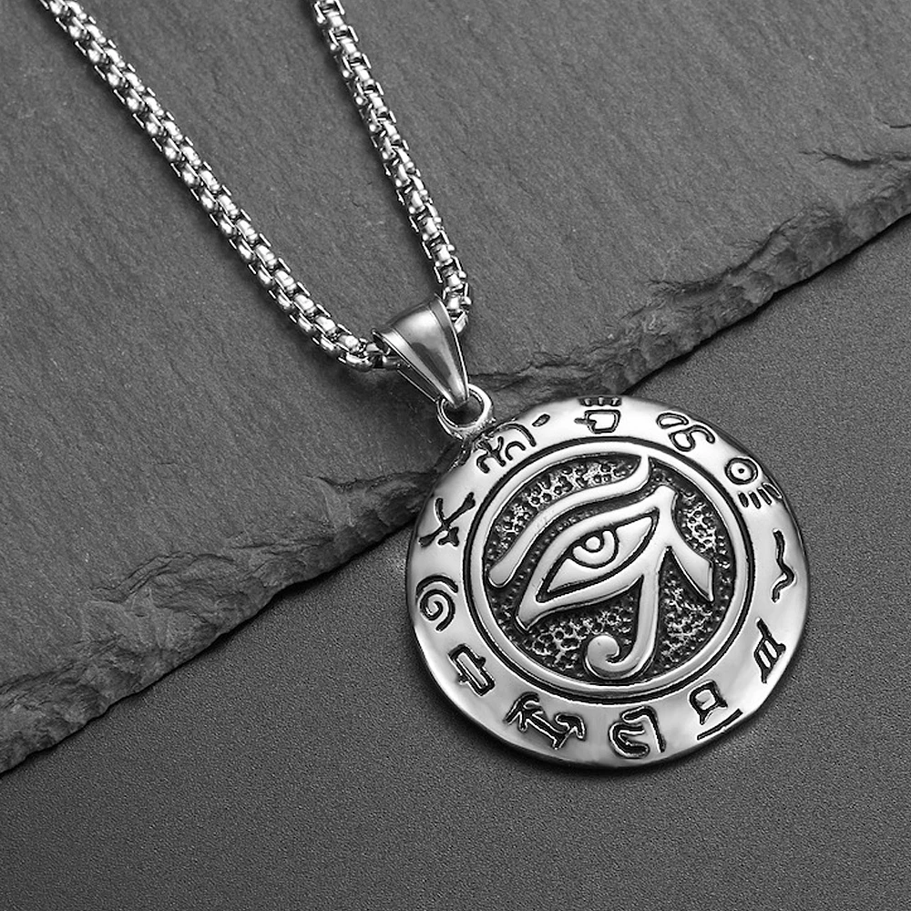 Stainless Steel Ancient Egypt Eye of Horus Pendant Necklace Vintage Egyptian Pharaoh Amulet Rune Men’s Necklace Jewelry Gift Stainless Steel Ancient Egypt Eye of Horus Pendant Necklace Vintage Egyptian Pharaoh Amulet Rune Men's Necklace Jewelry Gift
