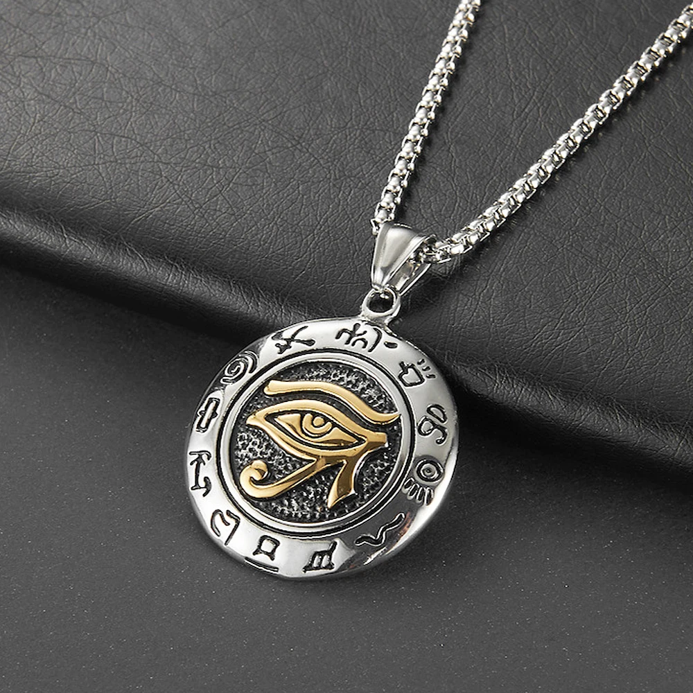Stainless Steel Ancient Egypt Eye of Horus Pendant Necklace Vintage Egyptian Pharaoh Amulet Rune Men’s Necklace Jewelry Gift Stainless Steel Ancient Egypt Eye of Horus Pendant Necklace Vintage Egyptian Pharaoh Amulet Rune Men's Necklace Jewelry Gift