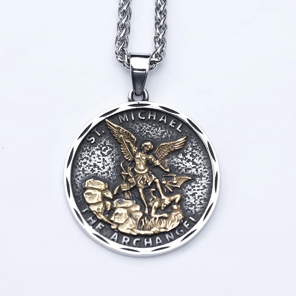 new Men Stainless Steel Archangel St.Michael Guardian Pendant Necklaces Fashion Jewelry Creativity Chains Gifts new Men Stainless Steel Archangel St.Michael Guardian Pendant Necklaces Fashion Jewelry Creativity Chains Gifts