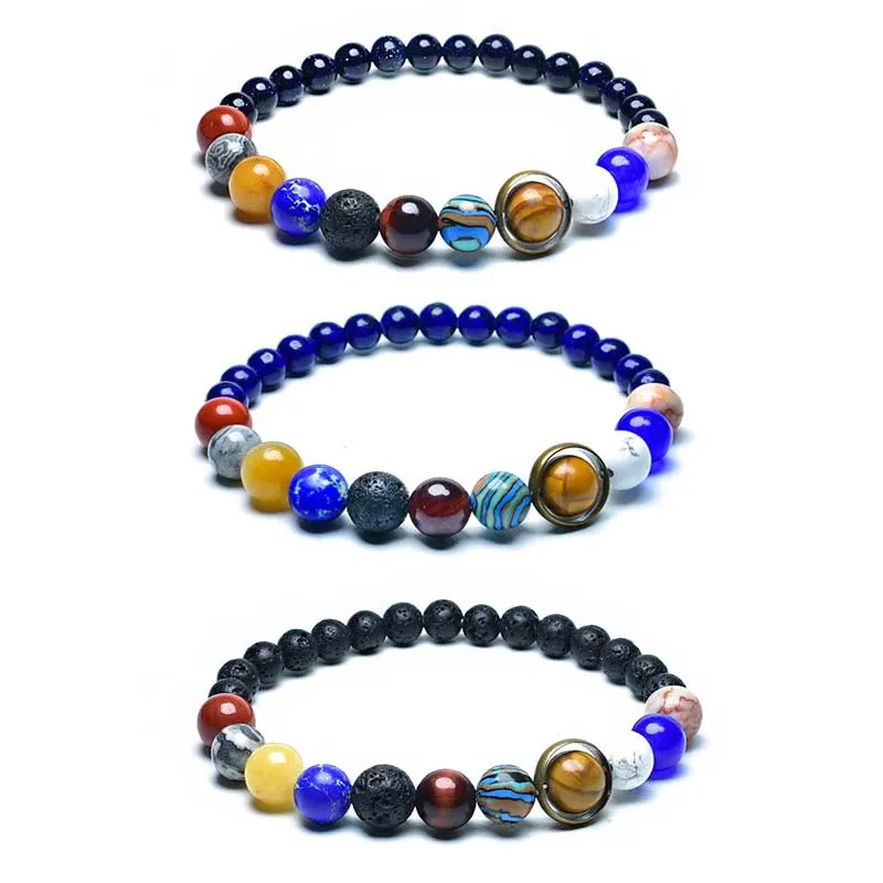 Unique Eight Planets Bracelet Homme Female 6mm 8mm Natural Volcanic Rock Braslet Lapis Lazuli Beaded Brazalete Chakra Braclet Unique Eight Planets Bracelet Homme Female 6mm 8mm Natural Volcanic Rock Braslet Lapis Lazuli Beaded Brazalete Chakra Braclet