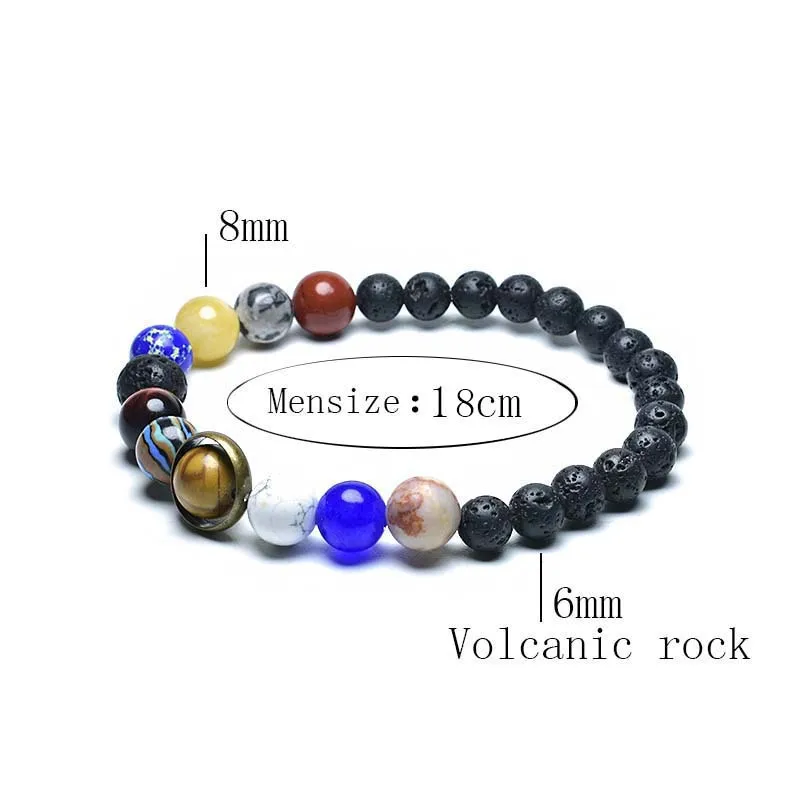Unique Eight Planets Bracelet Homme Female 6mm 8mm Natural Volcanic Rock Braslet Lapis Lazuli Beaded Brazalete Chakra Braclet Unique Eight Planets Bracelet Homme Female 6mm 8mm Natural Volcanic Rock Braslet Lapis Lazuli Beaded Brazalete Chakra Braclet