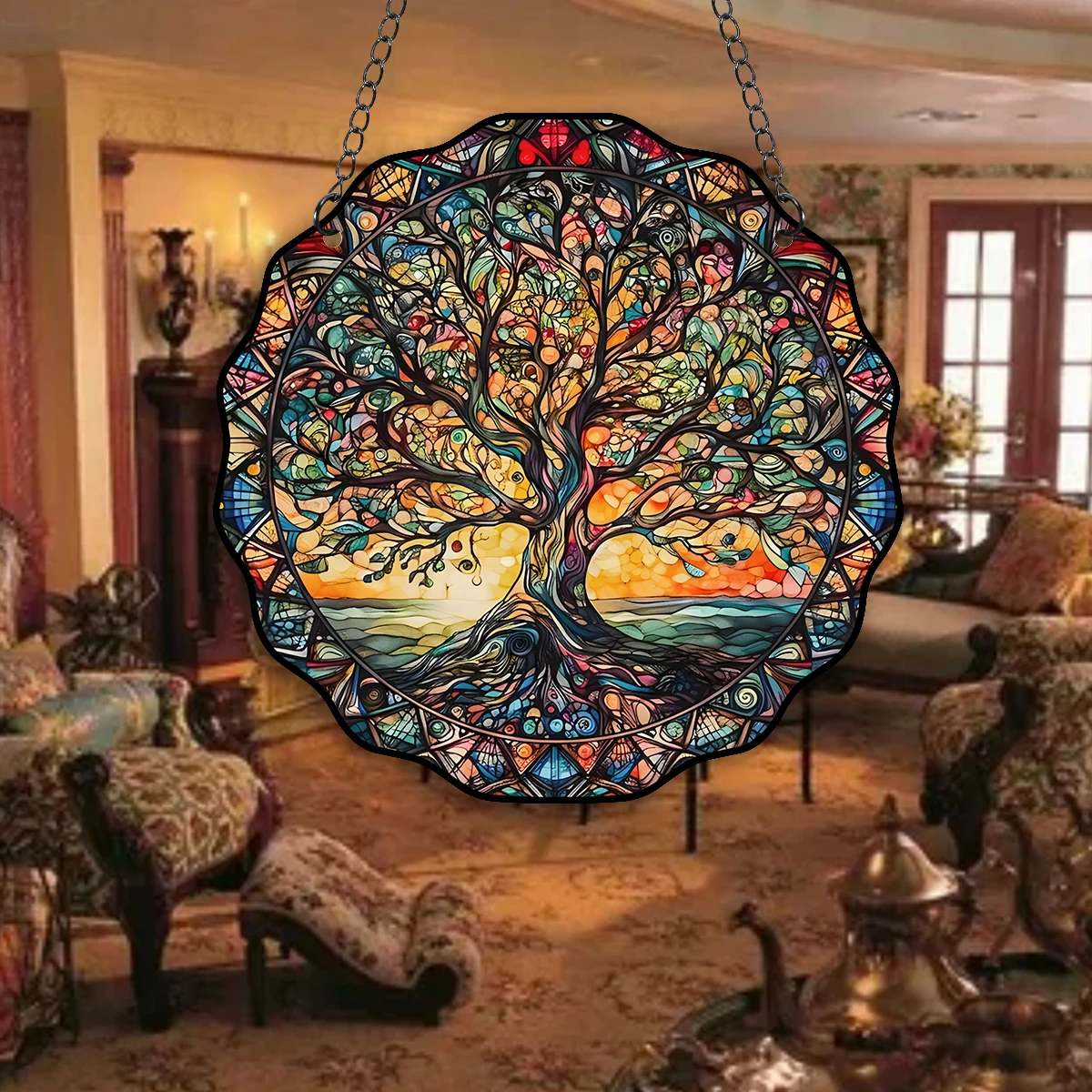 5.9inch Tree of Life Wall Art Decor Sun Hanging Sign Round Indoor Outdoor Window Acrylic Welcome Plate Pendant Decoration 5.9inch Tree of Life Wall Art Decor Sun Hanging Sign Round Indoor Outdoor Window Acrylic Welcome Plate Pendant Decoration
