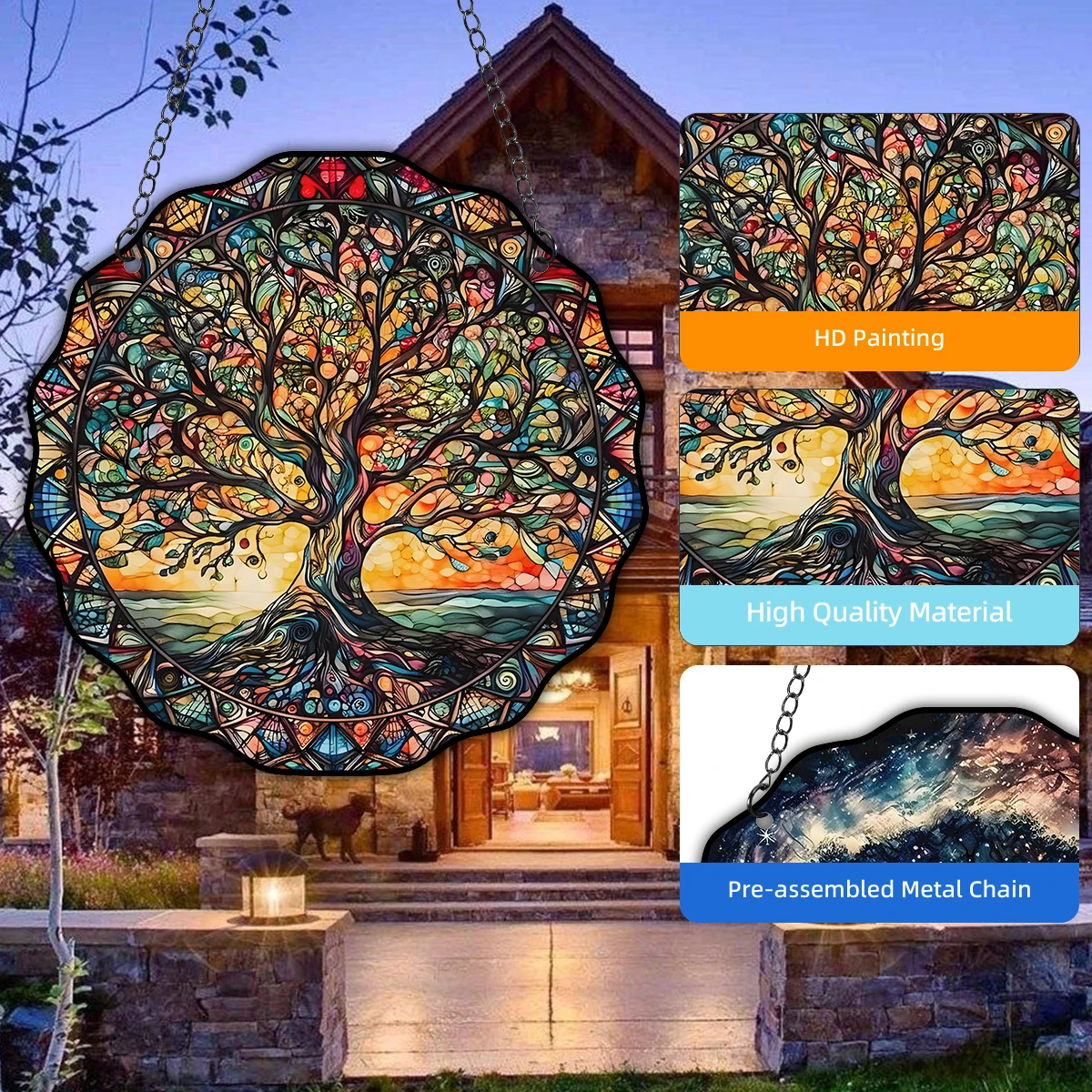 5.9inch Tree of Life Wall Art Decor Sun Hanging Sign Round Indoor Outdoor Window Acrylic Welcome Plate Pendant Decoration 5.9inch Tree of Life Wall Art Decor Sun Hanging Sign Round Indoor Outdoor Window Acrylic Welcome Plate Pendant Decoration