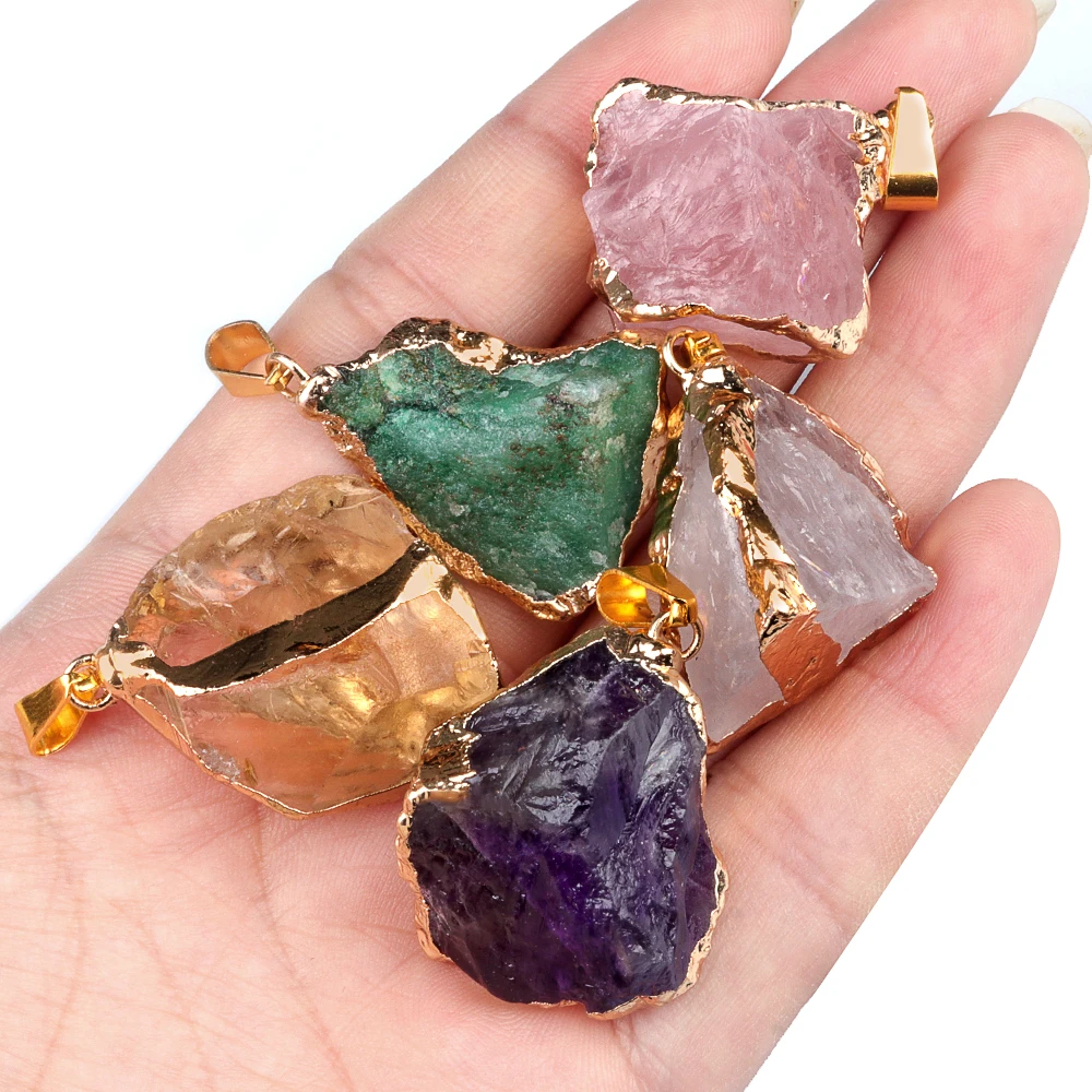 25-35mm Irregular Shape Natural Stone Crystal Necklaces Pendant Gold Color Wrap Charms for Jewelry Making DIY Earrings Accessory 25-35mm Irregular Shape Natural Stone Crystal Necklaces Pendant Gold Color Wrap Charms for Jewelry Making DIY Earrings Accessory