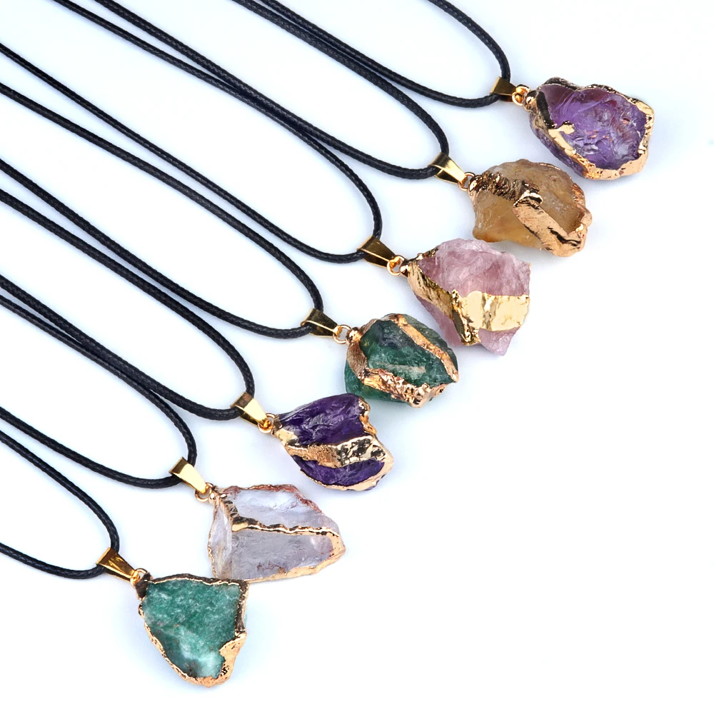 25-35mm Irregular Shape Natural Stone Crystal Necklaces Pendant Gold Color Wrap Charms for Jewelry Making DIY Earrings Accessory